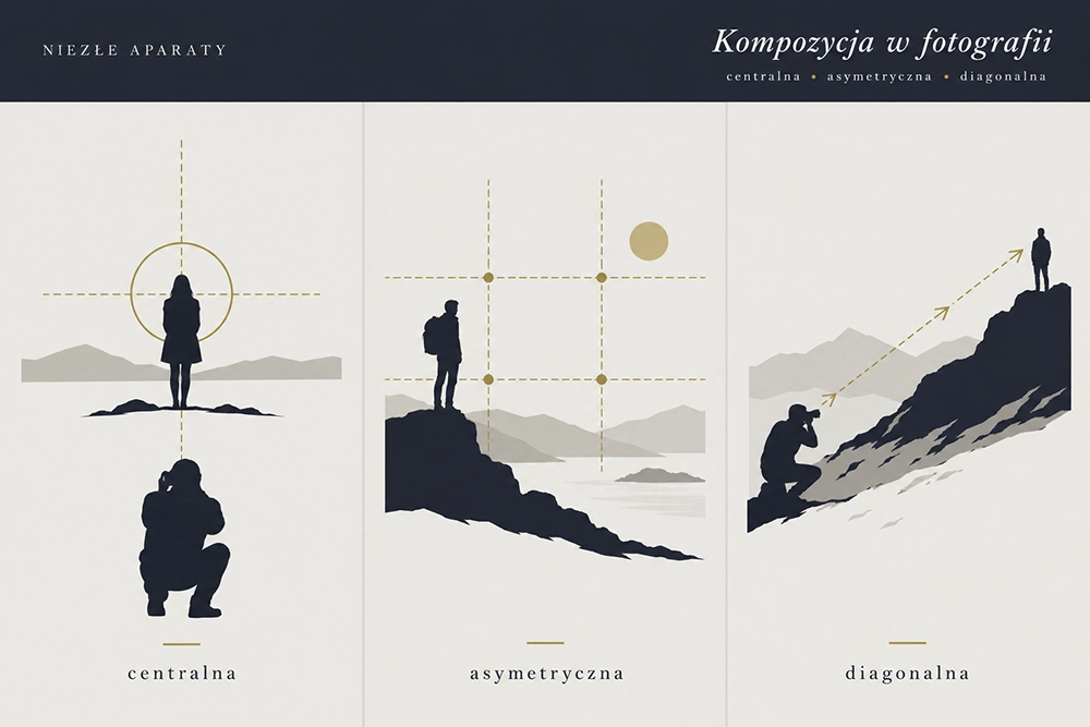 Porównanie kompozycji centralnej, asymetrycznej i diagonalnej w fotografii